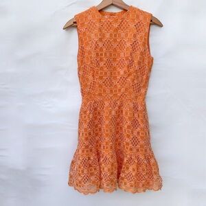 Vintage Lanz // orange lace overlay fit and flare mini dress size 9 jun2